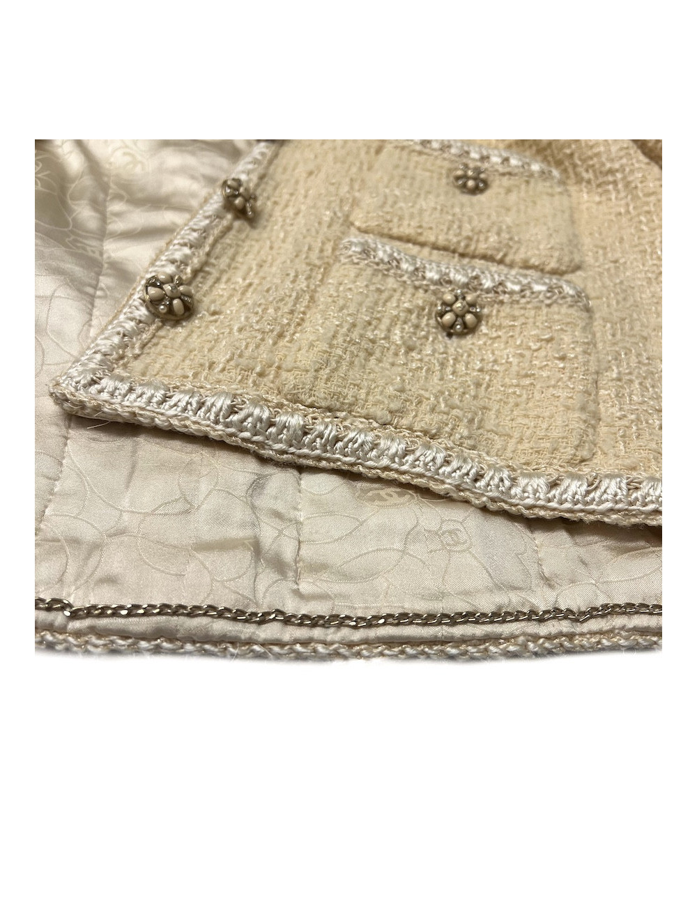 Veste CHANEL T 40 tweed écru fils d'or