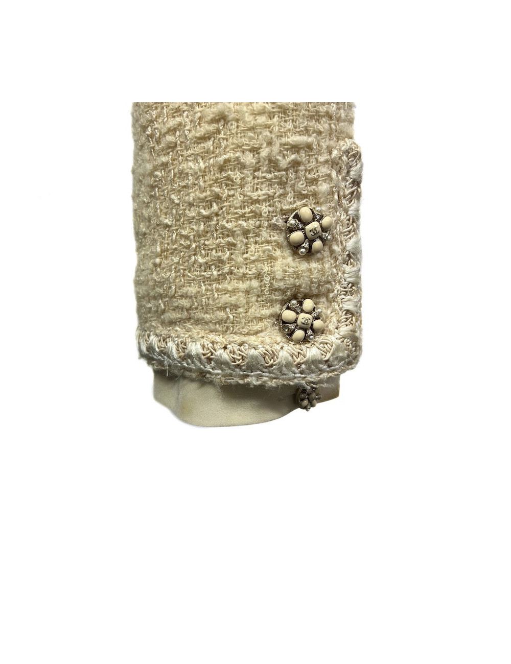 Veste CHANEL T 40 tweed écru fils d'or