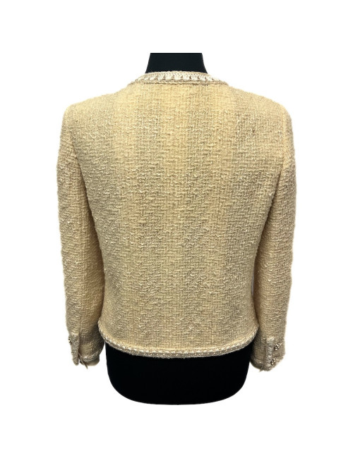 Veste CHANEL T 40 tweed écru fils d'or