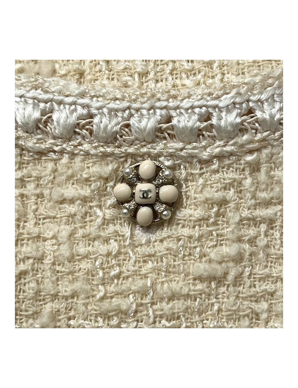 Veste CHANEL T 40 tweed écru fils d'or
