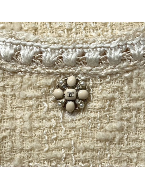 Veste CHANEL T 40 tweed écru fils d'or