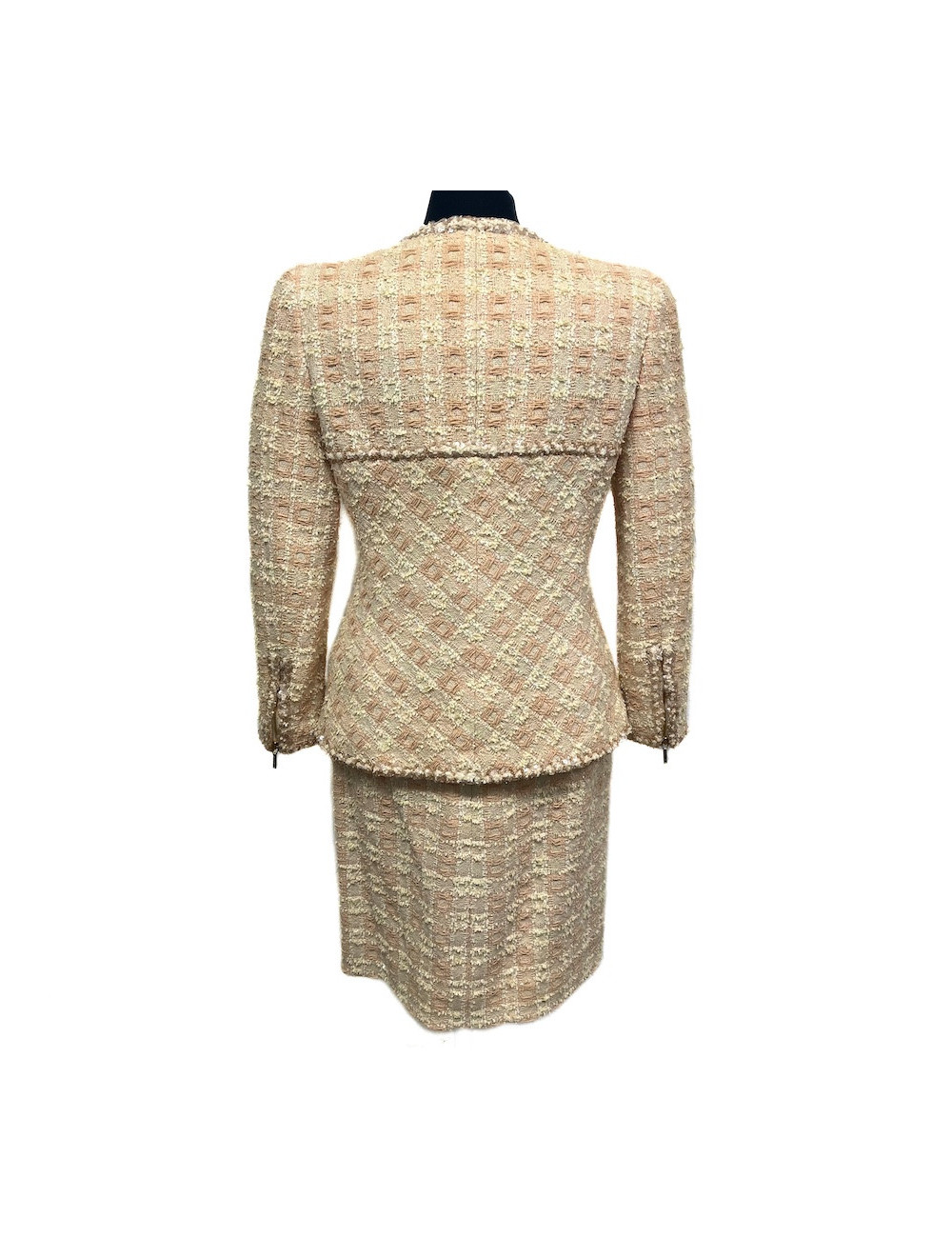 Tailleur CHANEL T 42 tweed écru fils d'or sequins