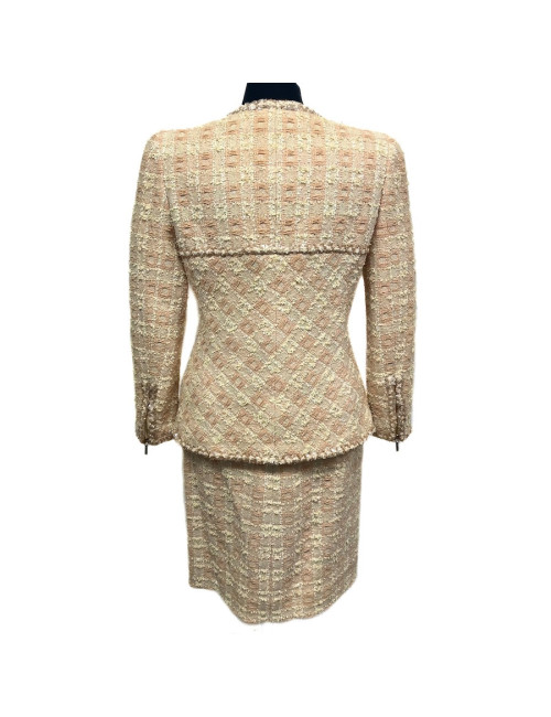 Tailleur CHANEL T 42 tweed écru fils d'or sequins