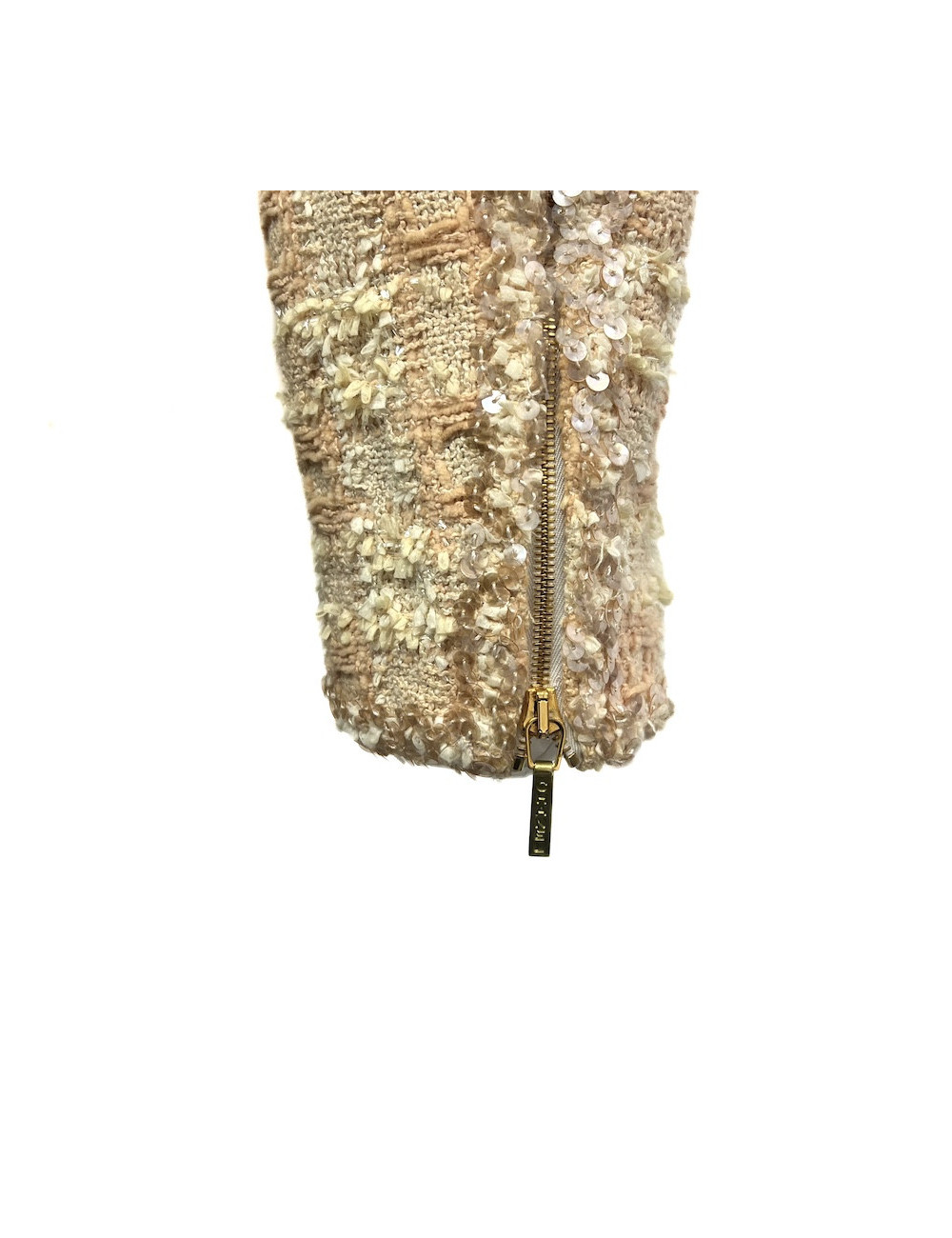 Tailleur CHANEL T 42 tweed écru fils d'or sequins