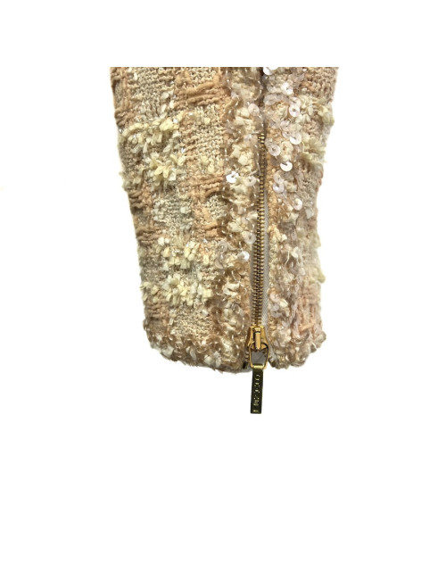 Tailleur CHANEL T 42 tweed écru fils d'or sequins