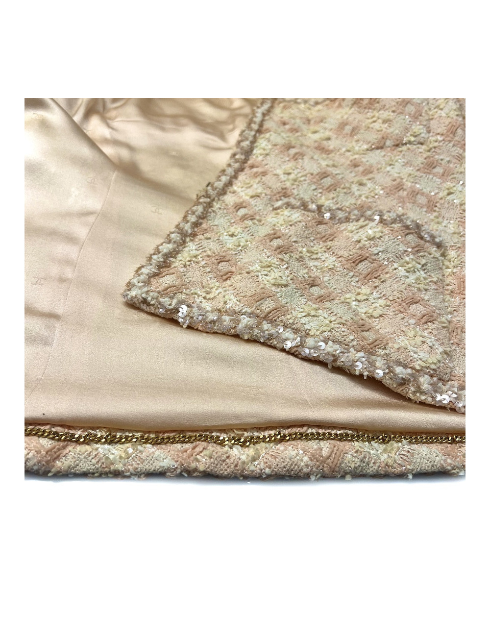 Tailleur CHANEL T 42 tweed écru fils d'or sequins