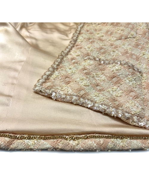 Tailleur CHANEL T 42 tweed écru fils d'or sequins