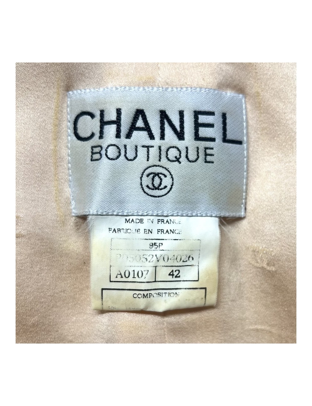 Tailleur CHANEL T 42 tweed écru fils d'or sequins