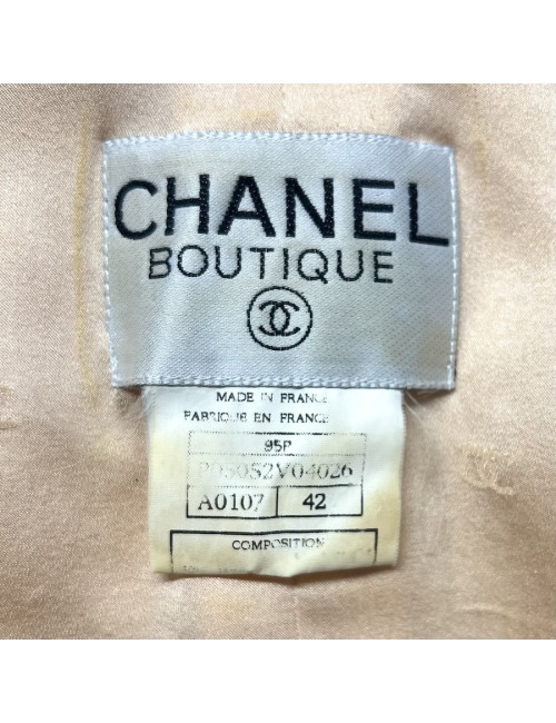 Tailleur CHANEL T 42 tweed écru fils d'or sequins