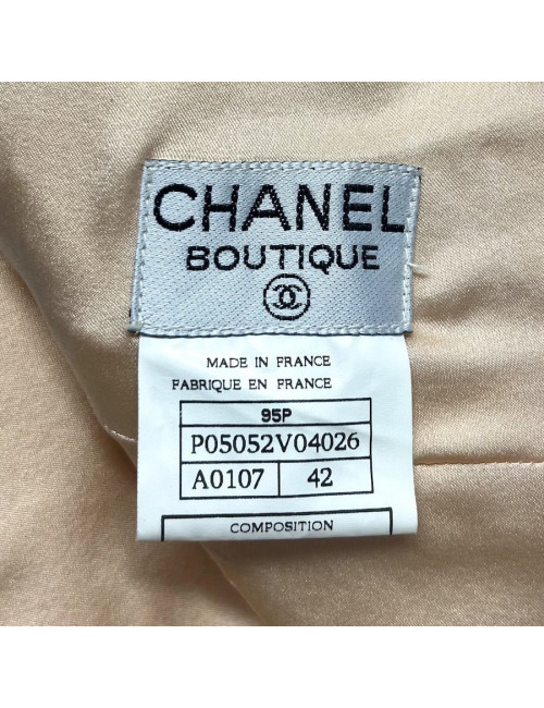 Tailleur CHANEL T 42 tweed écru fils d'or sequins
