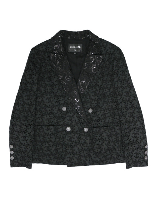 Blazer CHANEL T38 croisé coton noir