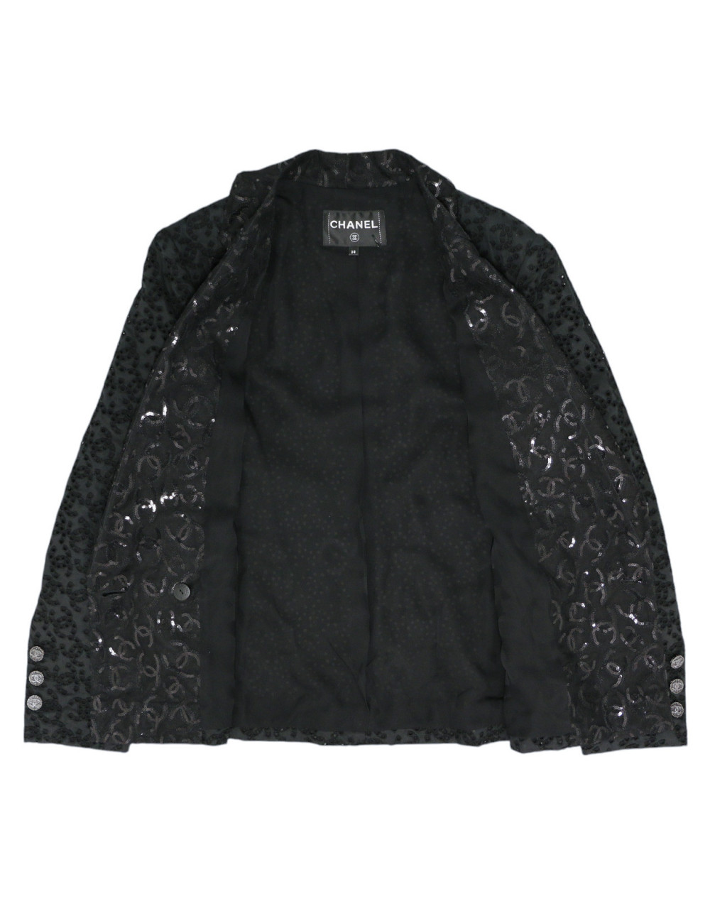 Blazer CHANEL dentelle T38 croisé coton noir
