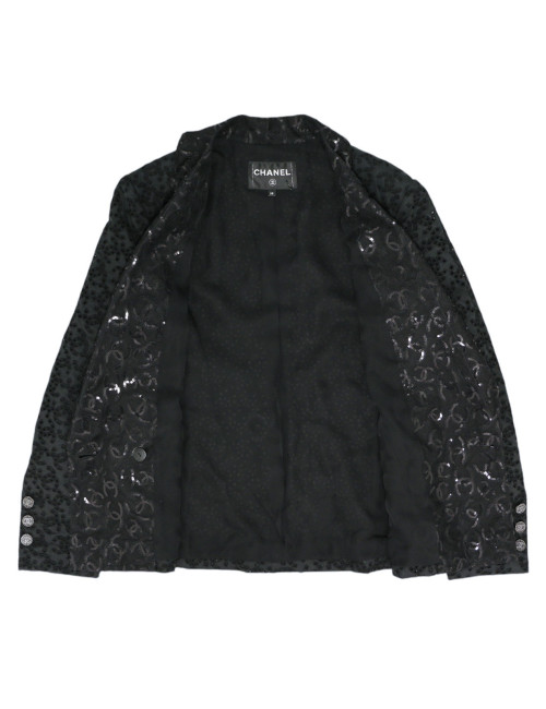 Blazer CHANEL dentelle T38 croisé coton noir