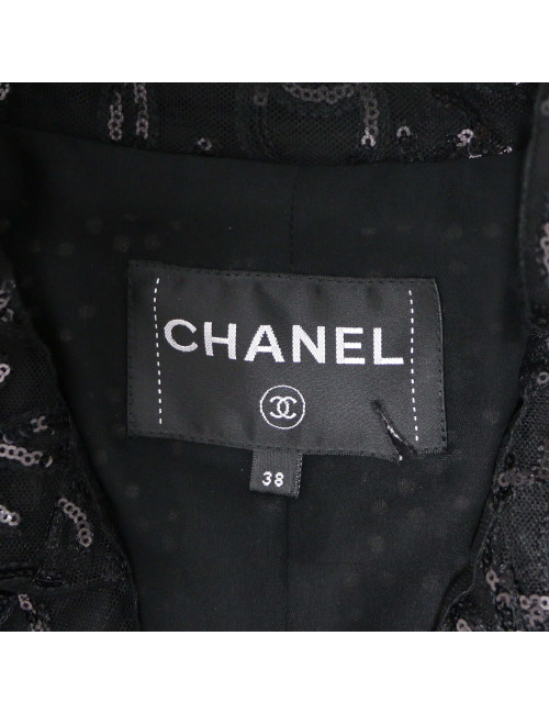 Blazer CHANEL T38 croisé coton noir