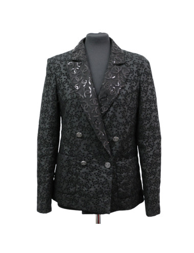 Blazer CHANEL dentelle T38 croisé coton noir