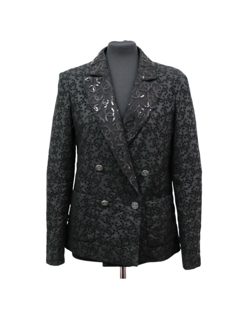 Blazer CHANEL dentelle T38 croisé coton noir