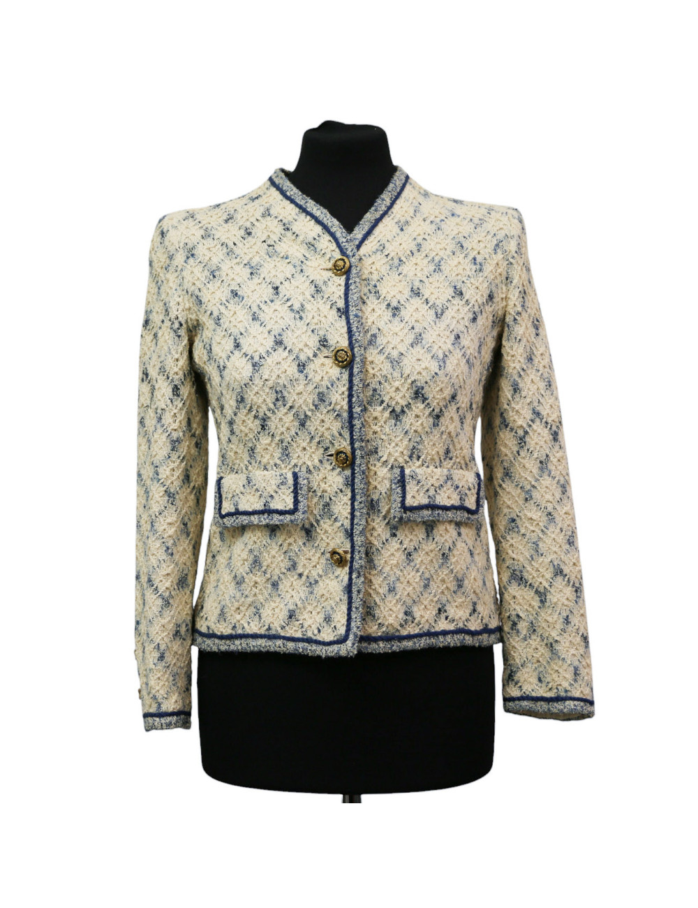 Veste CHANEL Couture T 38 beige bleue