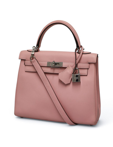 Sac HERMES Kelly 25 rose Sakura cuir swift