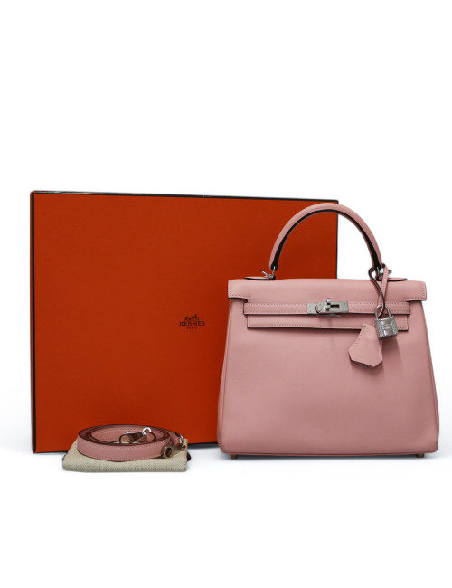 Sac HERMES Kelly 25 rose Sakura cuir swift