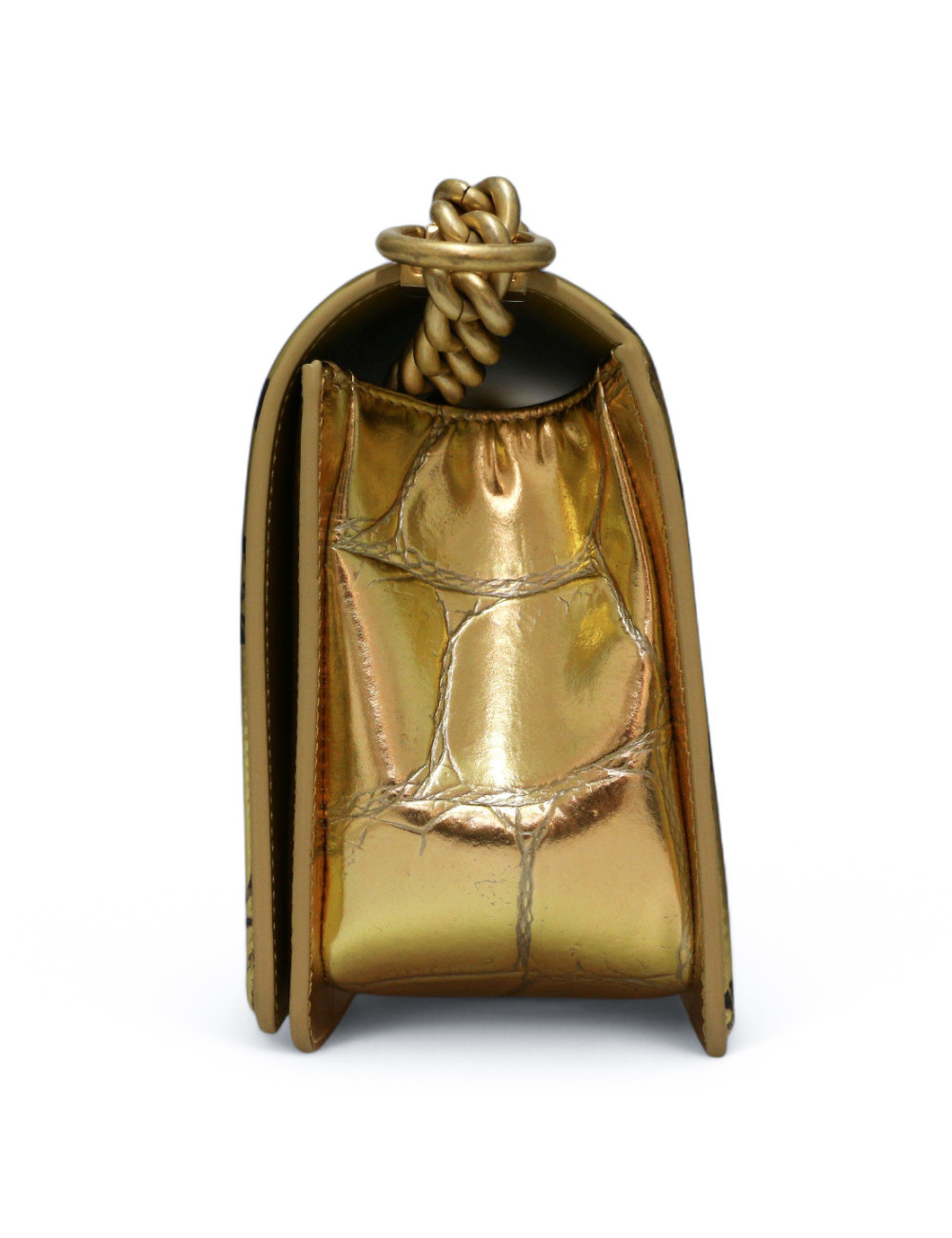 Sac Boy CHANEL doré Graffiti façon croco embossé