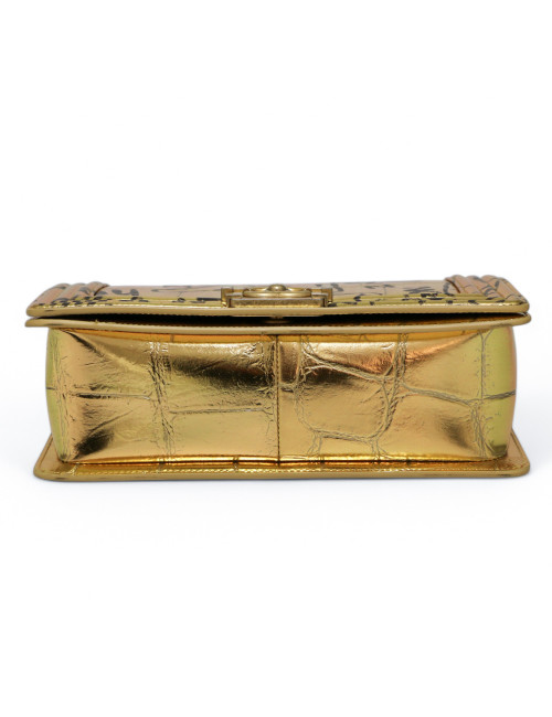 Sac Boy CHANEL doré Graffiti façon croco embossé