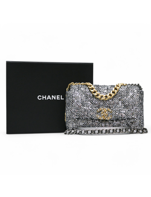 Sac 19 CHANEL laine grise  sequins