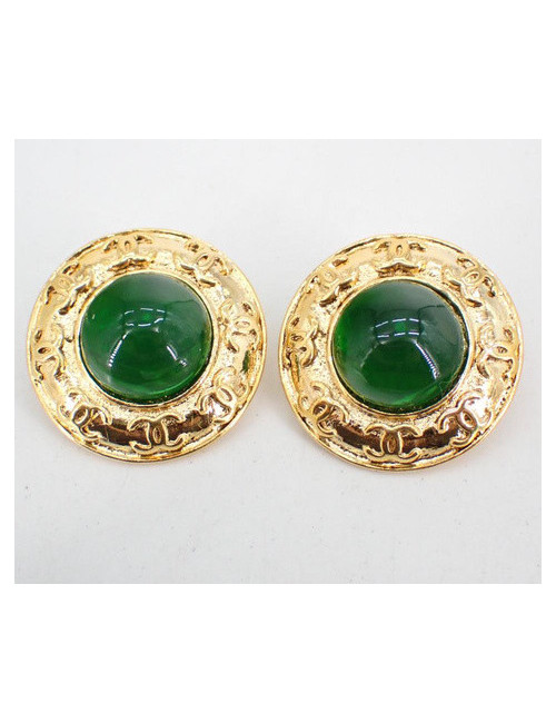 Clips vert Chanel vintage ronds en résine : livraison express