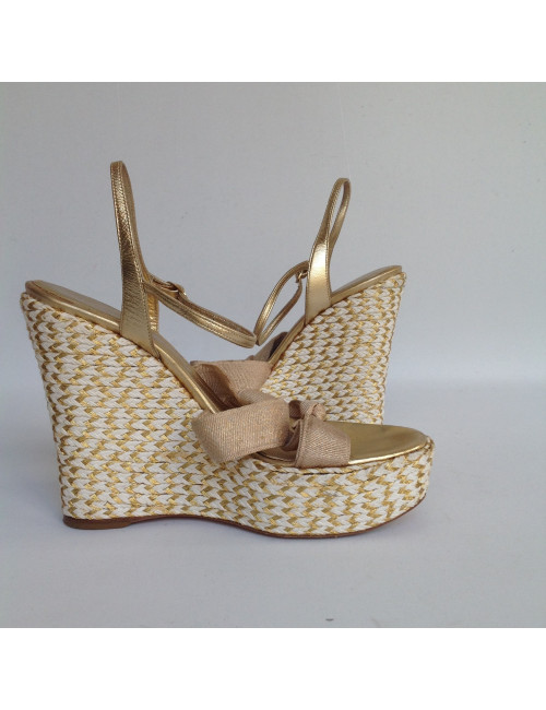 sandales compensées SERGIO ROSSI T 38 cordes dorées