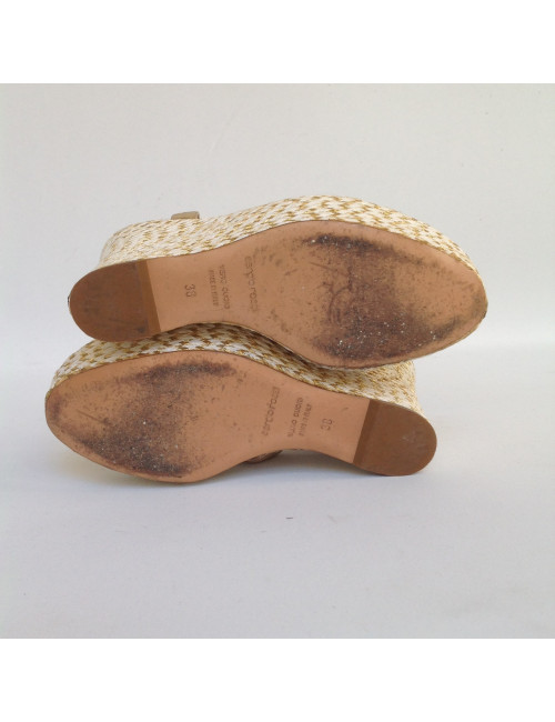 sandales compensées SERGIO ROSSI T 38 cordes dorées