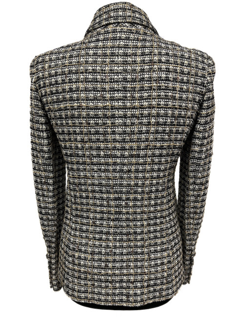 Veste CHANEL longue T36 croisée fils d'or