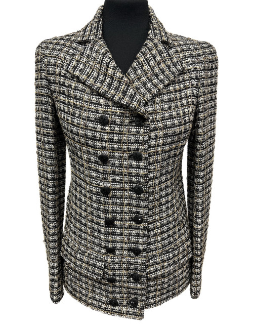 Veste CHANEL longue T36 croisée fils d'or