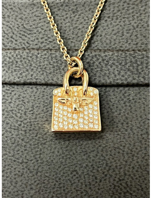 Pendentif Amulettes Birkin HERMES or rose et diamants