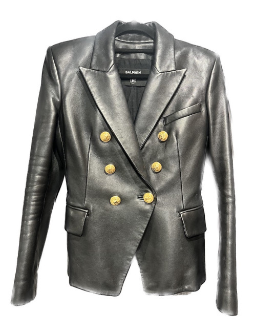 Veste BALMAIN T38 cuir lisse noir