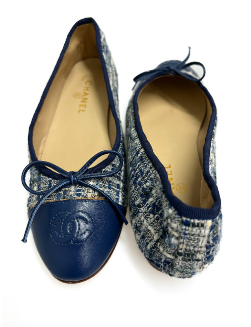 Ballerines CHANEL tweed bleu