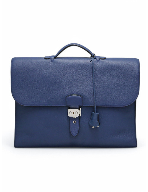 Sac à dépêches HERMES Taurillon Clémence bleu