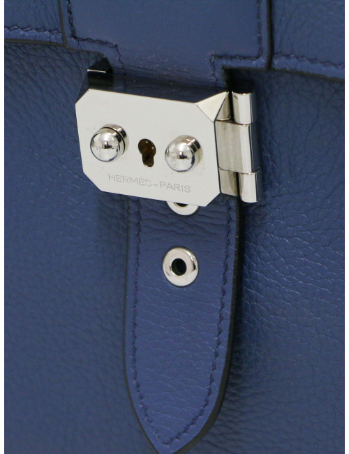 Sac à dépêches Hermès Taurillon Clémence bleu : livraison avec suivi
