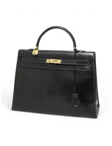 Sac Kelly box 35 Hermes noir vintage