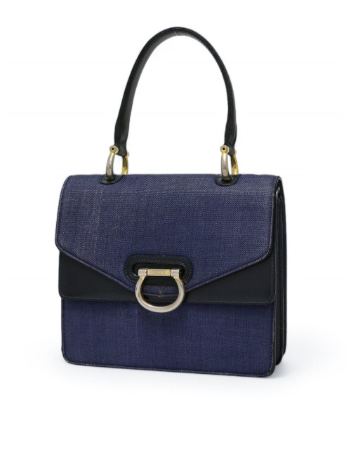 Sac Céline vintage lin et cuir bleu : occasion certifiée authentique