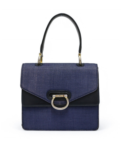 Sac Céline vintage lin et cuir bleu : occasion certifiée authentique