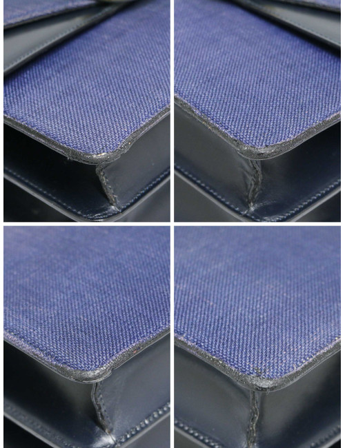 Sac Céline vintage lin et cuir bleu : occasion certifiée authentique