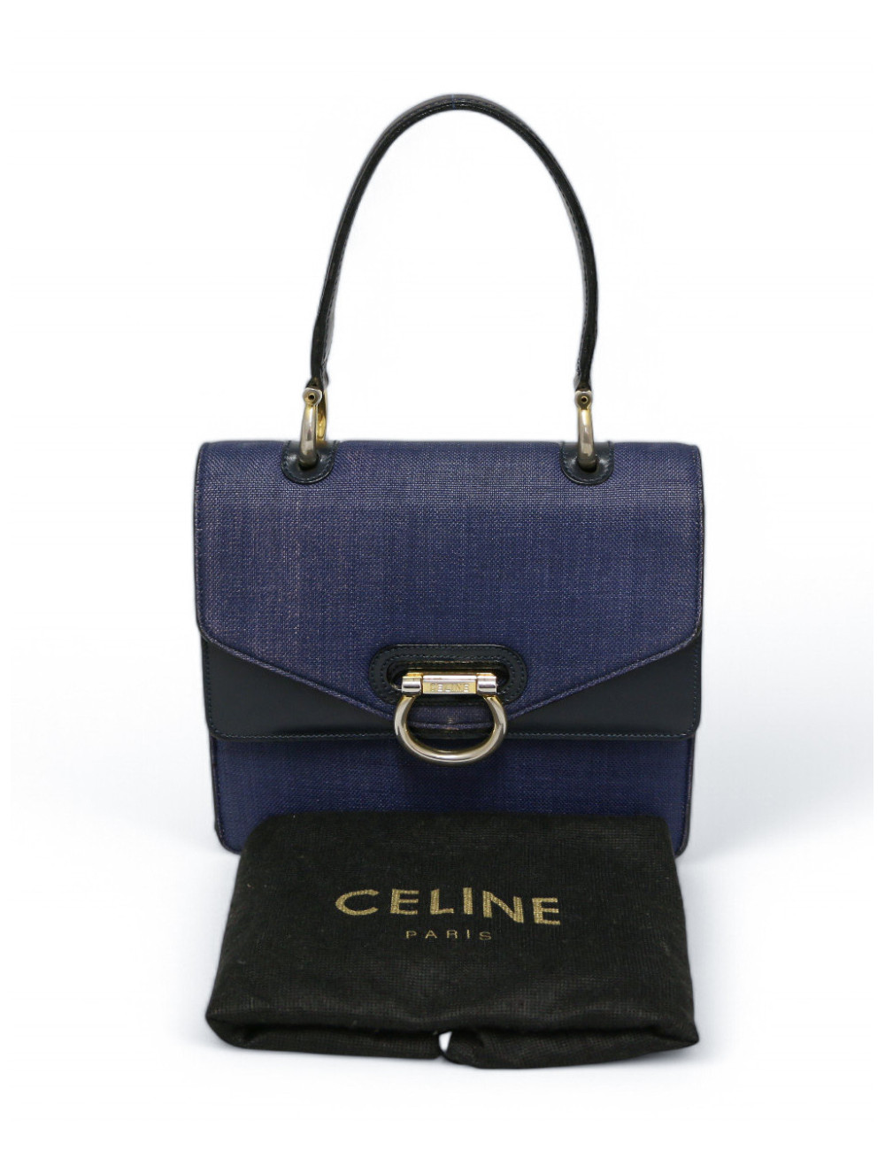 Sac Céline vintage lin et cuir bleu : occasion certifiée authentique