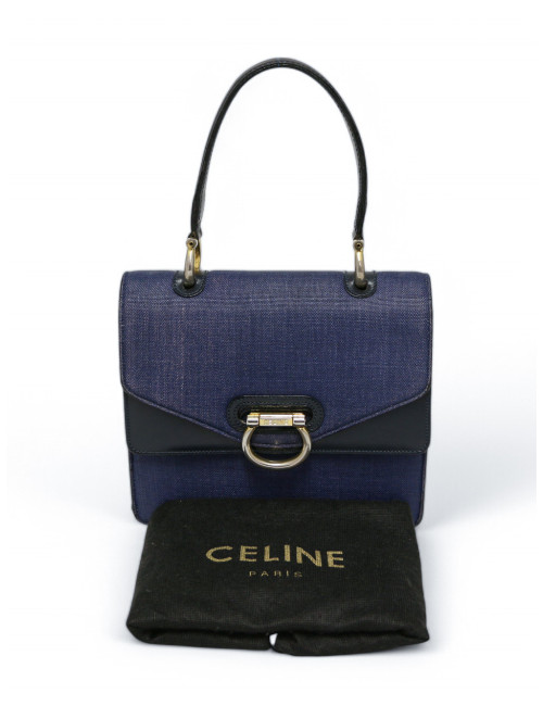 Sac Céline vintage lin et cuir bleu : occasion certifiée authentique