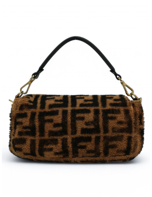 Sac baguette FENDI mouton imprimé FF marron noir