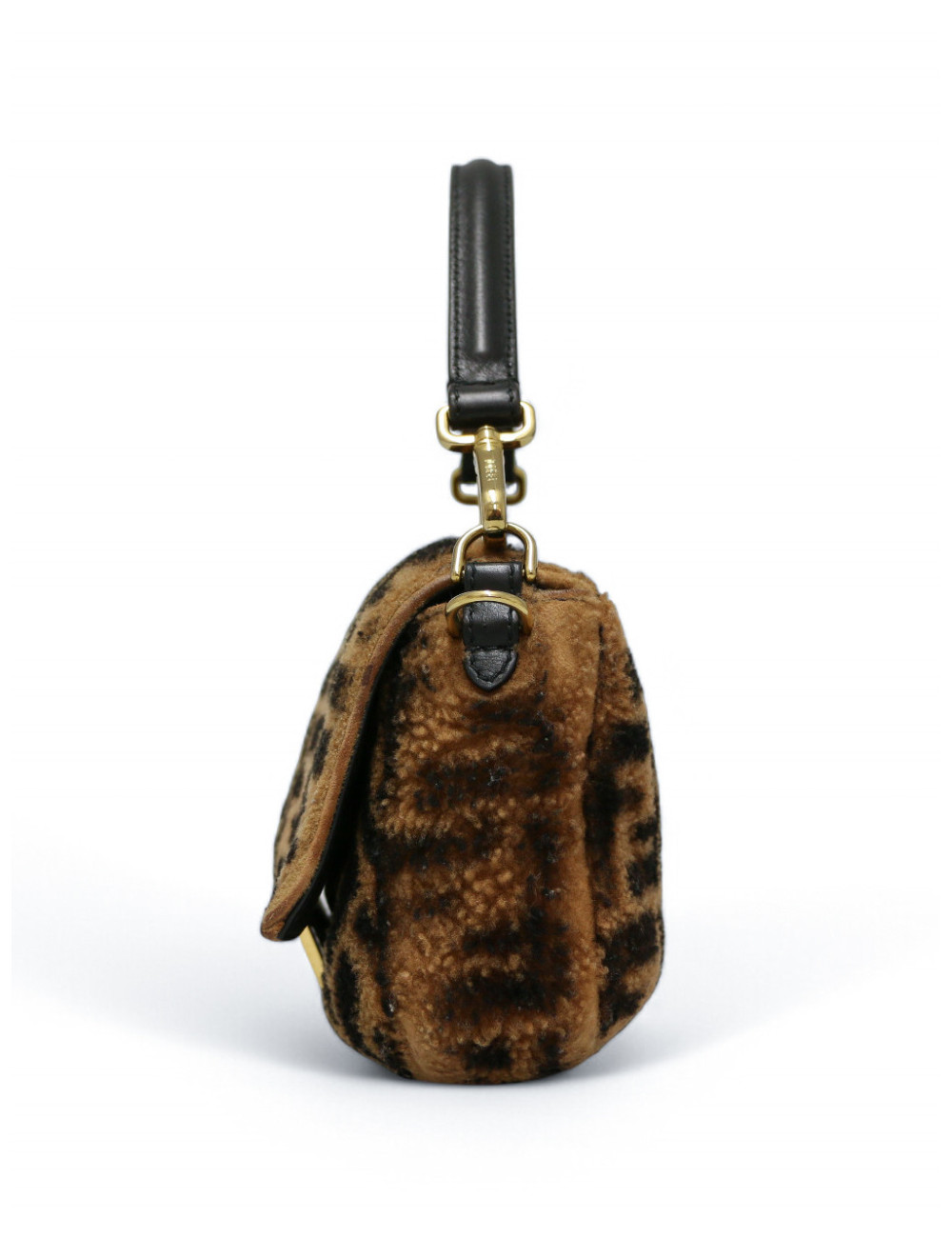 Sac baguette FENDI mouton imprimé FF marron noir