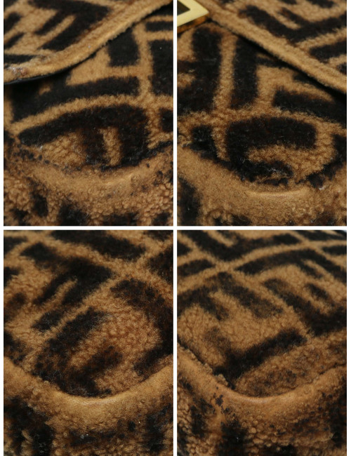 Sac baguette FENDI mouton imprimé FF marron noir