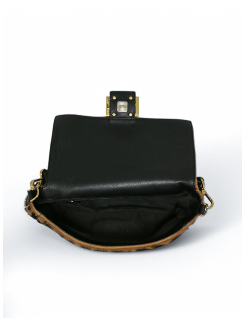 Sac baguette FENDI mouton imprimé FF marron noir