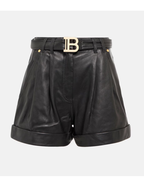 Short BALMAIN cuir d'agneau noir