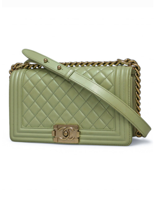 Sac CHANEL Boy vert d'eau verni