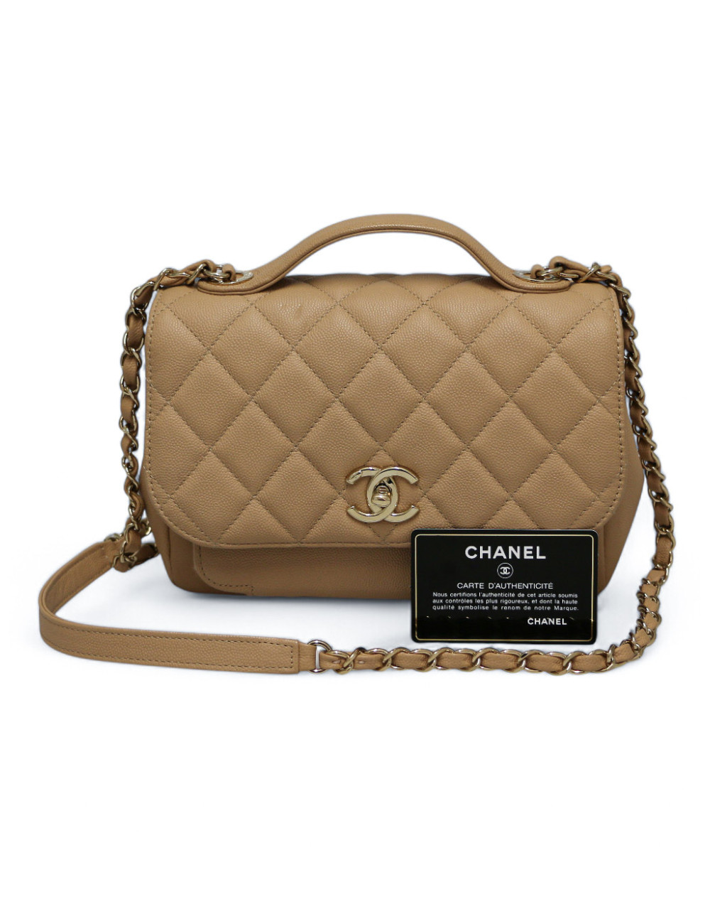 Sac à rabat avec poignée CHANEL beige