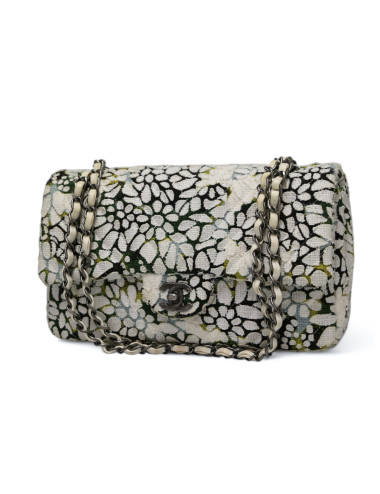 Sac classique chevron CHANEL tweed floral double rabat